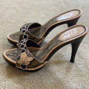 Dior Brown Monogram Canvas and Leather Heart Locket Embellished Slide Size 39.5